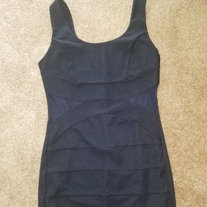 Fitted bodycon navy dress w/semi sheer detail